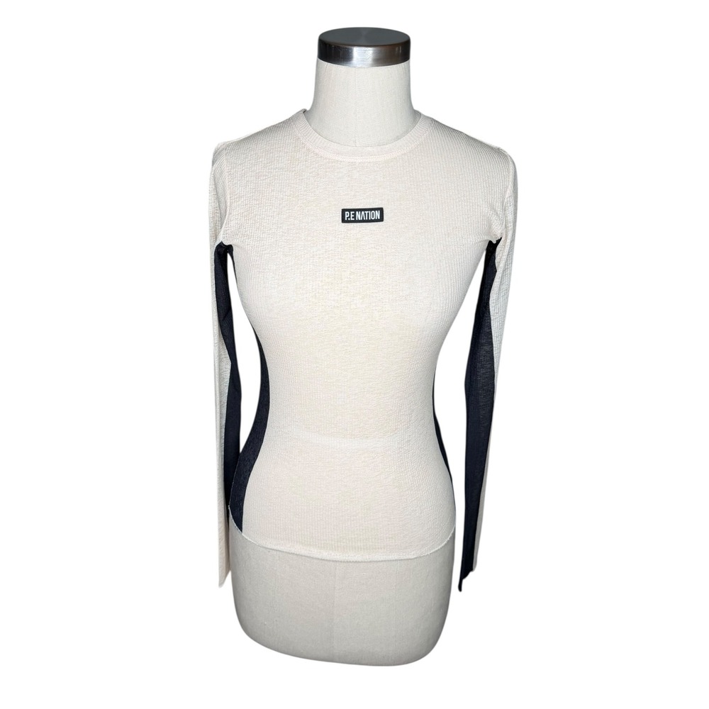 PE NATION P.E Nation Long Sleeve Top Cream Black Colorblock Lightweight Women S
